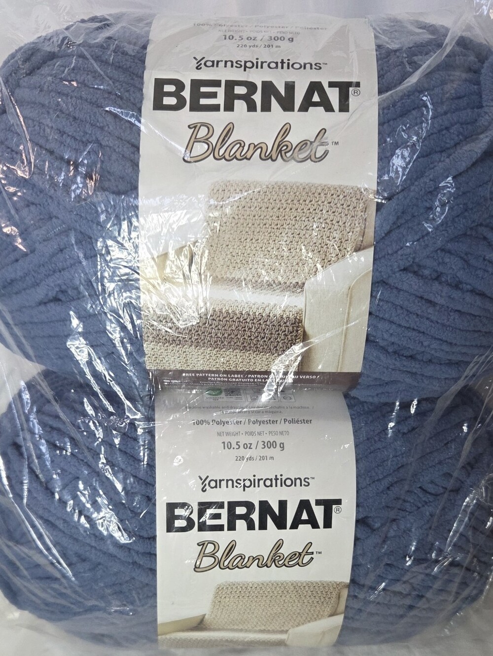 Yarnspirations Bernat Blanket Big Ball Yarn 161110 Country Blue 2 Skein New Soft